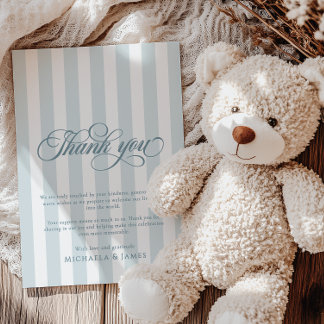 Elegant Script & Stripes Baby Shower Thank You Card