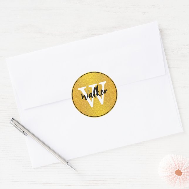 Elegant Script - Stylish Gold Monogrammed Name Classic Round Sticker (Envelope)
