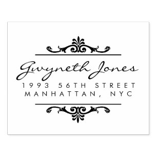 Elegant Script & Stylish Ornaments Return Address Rubber Stamp