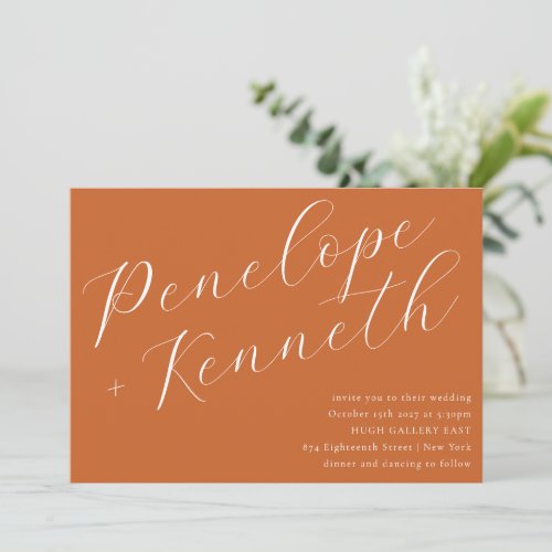 Elegant Script Stylish Wedding Warm Terracotta Invitation