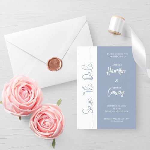 Elegant Script Subdued Blue Save The Date Wedding  Invitation