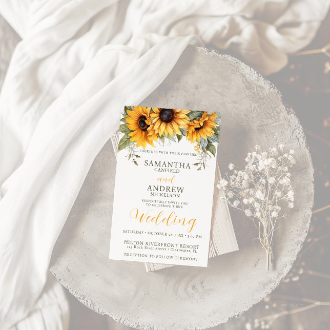 Elegant Script Sunflower Wedding Invitation (Creator Uploaded)