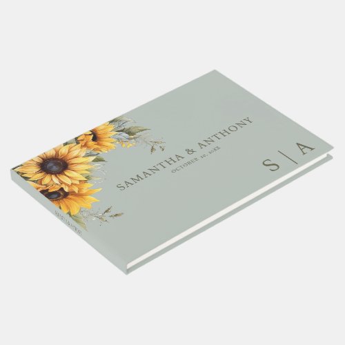 Elegant Script Sunflower Wedding Invitation Guest Book