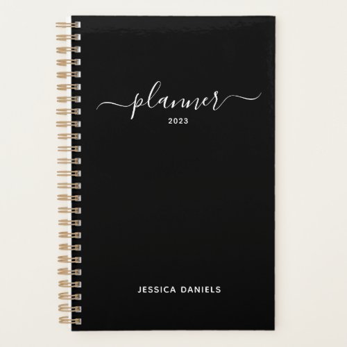 Elegant Script Swashes Weekly Monthly Black  Plann Planner