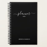 Elegant Script Swashes Weekly Monthly Black  Planner<br><div class="desc">Get things done with our black and white swashes script planner. Weekly and monthly pages for  business or personal planning,  making schedules and taking notes. Stickers included. Pages are blank so you can start anytime.</div>