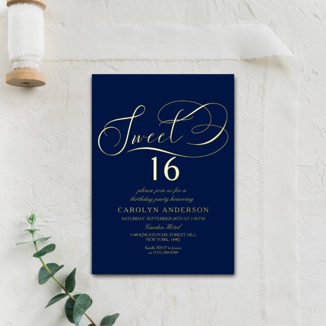 Elegant Script Sweet 16 Birthday Real Foil Invitation (Creator Uploaded)