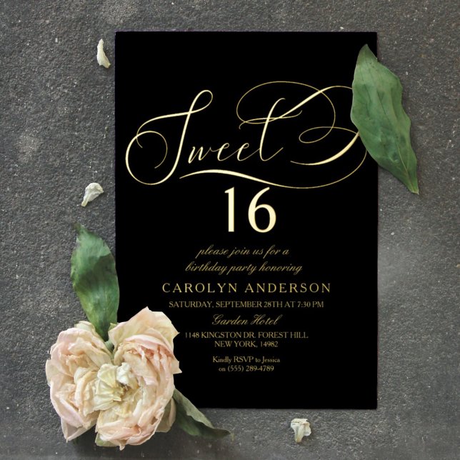 Elegant Script Sweet 16 Birthday Real Foil Invitation (Creator Uploaded)