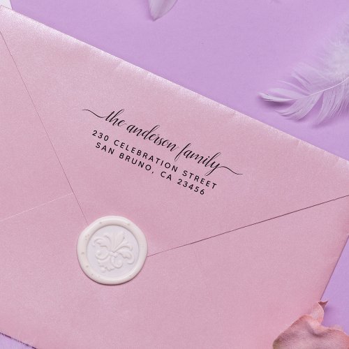 Elegant Script Swirls Family Name Return Address Self_inking Stamp