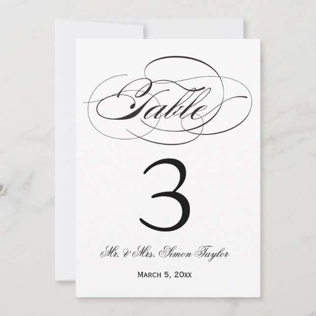 Elegant Script Table Number - Black (Front)