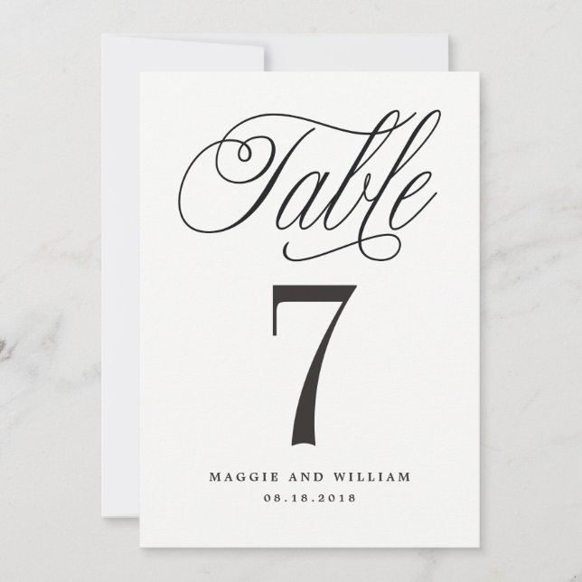 Elegant Script Table Number Card (Front)