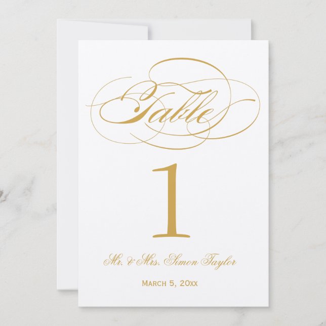 Elegant Script Table Number - Gold (Front)