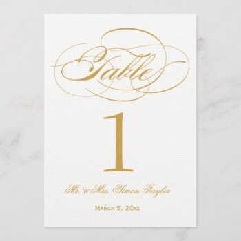 Elegant Script Table Number - Gold by OrangeOstrichDesigns at Zazzle