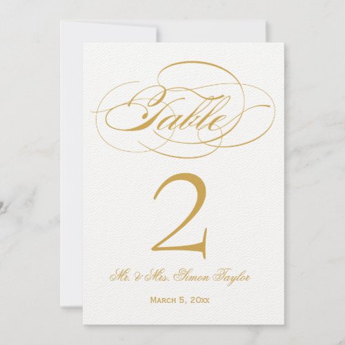 Elegant Script Table Number - Gold Announcement