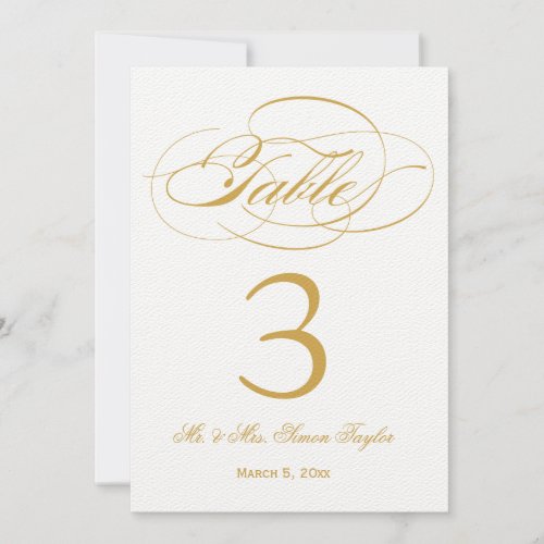 Elegant Script Table Number - Gold Card