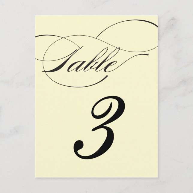 Elegant Script Table Number Postcard - Black (Front)