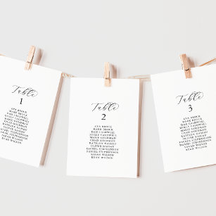 Elegant Script Table Number Seating Chart Cards