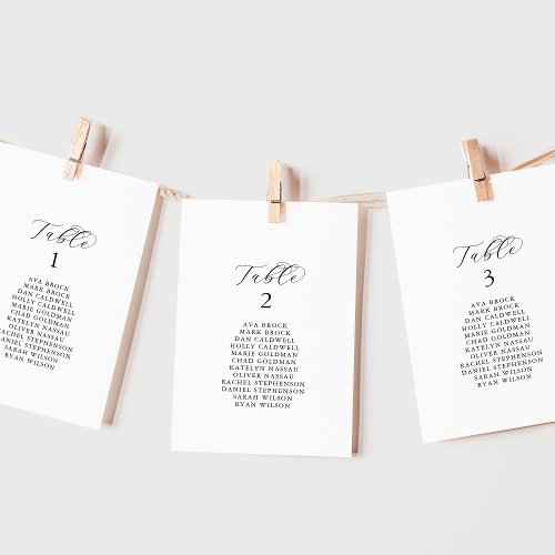 Elegant Script Table Number Seating Chart Cards