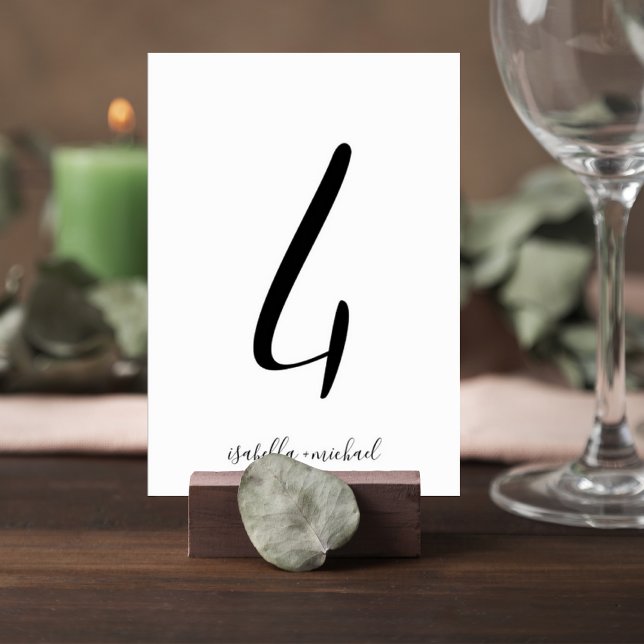 Elegant Script Table Number Sign with Couple Names (Creator Uploaded)