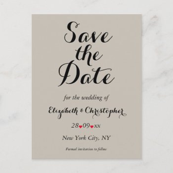 Elegant Script Taupe Wedding Save The Date Postcard by iCoolCreate at Zazzle