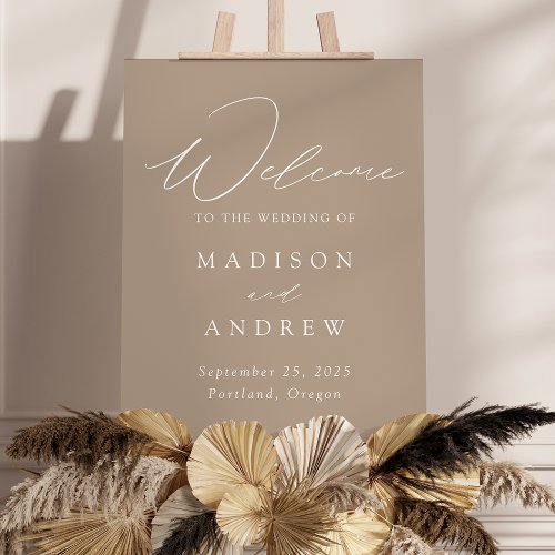 Elegant Script Taupe Wedding Welcome Sign