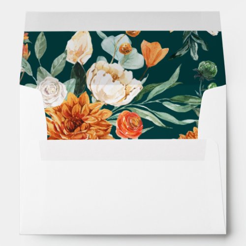 Elegant Script Teal Floral Return Address Wedding Envelope