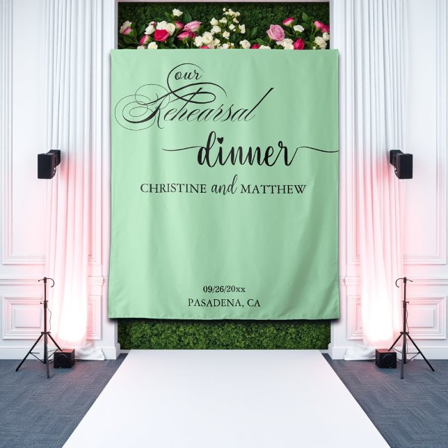 Elegant Script Teal Rehearsal Dinner Backdrop (Creator Uploaded)