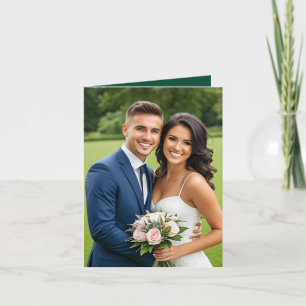 Elegant Script Teal Wedding Photo Thank You Card  