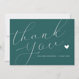 elegant script teal wedding thank you card