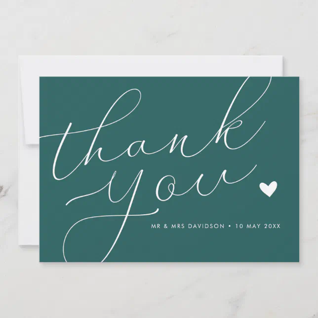 elegant script teal wedding thank you card Zazzle
