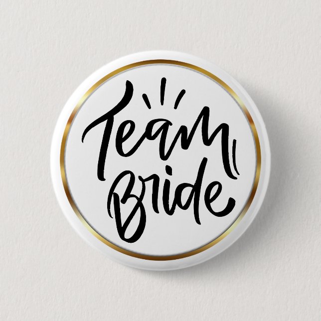 Elegant Script Team Bride Gold Frame Button (Front)
