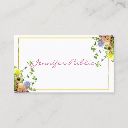 Elegant Script Template Modern Watercolor Flowers Business Card