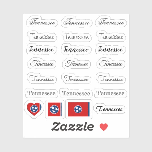Elegant script Tennessee & Flag USA /name Set Sticker (Sheet)