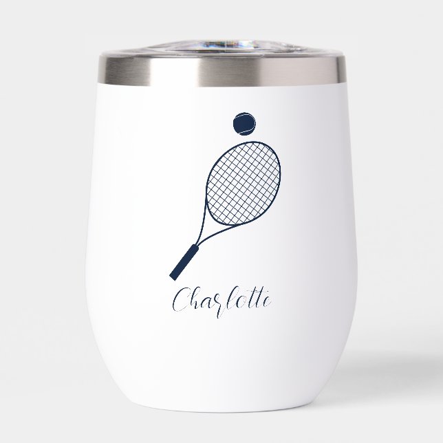 Elegant Script Tennis Player Monogram Personalized Thermal Wine Tumbler (Front)