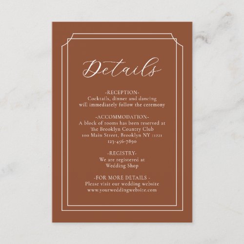 Elegant Script Terracotta 70s Monogram Wedding Enclosure Card