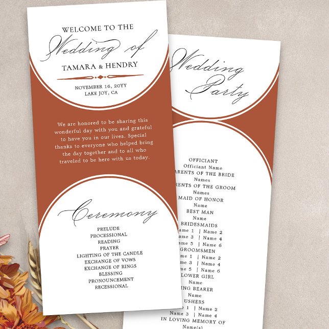 Elegant Script Terracotta Arch Wedding Program (Elegant terracotta wedding order of service program from my Wedding Colors collection)