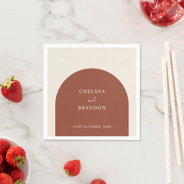 Elegant Script Terracotta Boho Arch Rustic Wedding Napkins (Insitu)