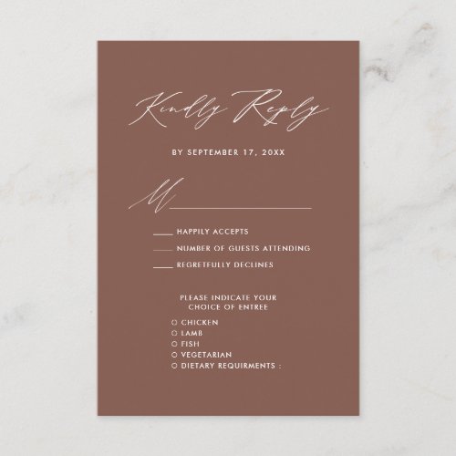 Elegant Script Terracotta Minimalist Wedding RSVP Enclosure Card