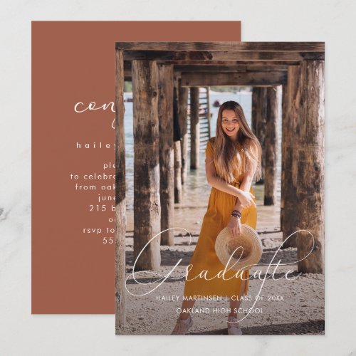 Elegant Script Terracotta Photo Graduation Party