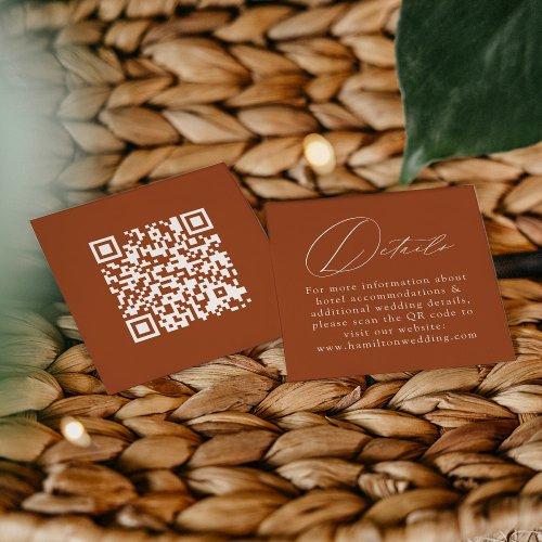 Elegant Script Terracotta QR Code Wedding Details Enclosure Card