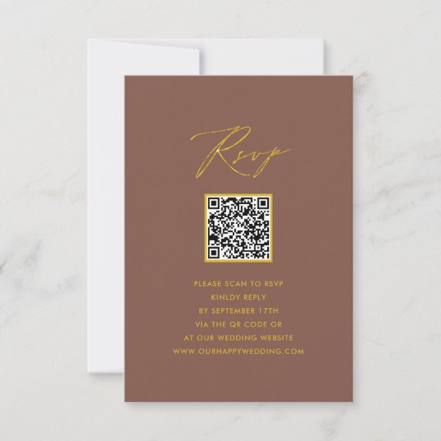 Elegant Script Terracotta Simple QR Wedding RSVP Card (Front)