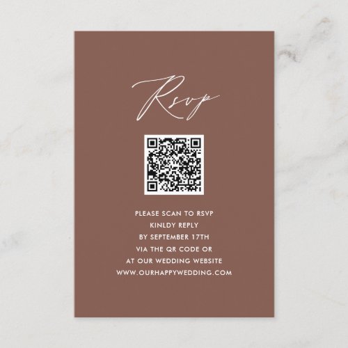 Elegant Script Terracotta Simple QR Wedding RSVP Enclosure Card