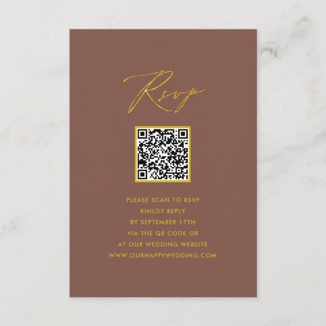 Elegant Script Terracotta Simple QR Wedding RSVP Enclosure Card (Front)