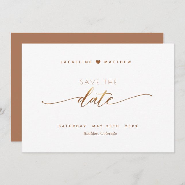 Elegant Script, Terracotta, Simple Wedding Save The Date (Front/Back)