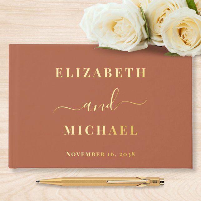Elegant Script Terracotta Wedding Foil Guest Book (Creator Uploaded)