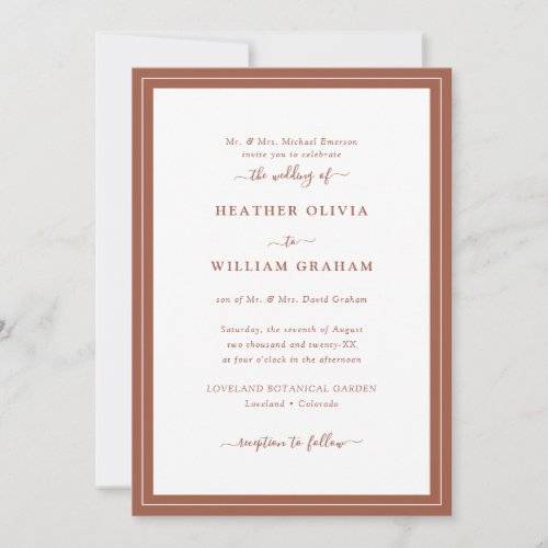 Elegant Script Terracotta Wedding Invitation