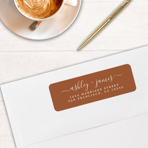 Elegant Script TerraCotta Wedding Return Address Label