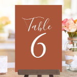 Elegant Script Terracotta Wedding Table Numbers<br><div class="desc">These elegant terracotta table numbers can be personalized in chic white lettering. Designed by Thisisnotme©</div>