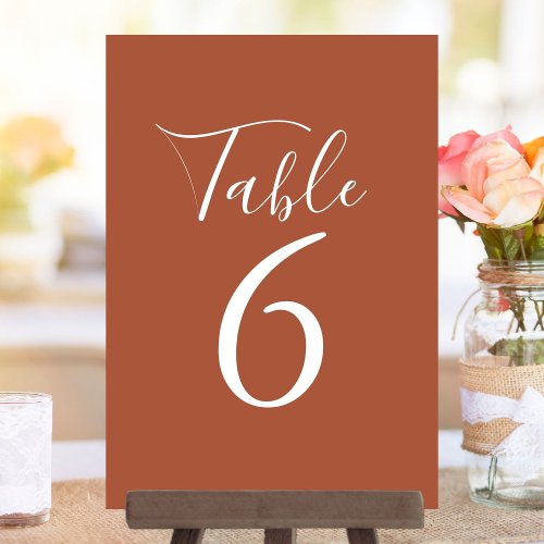 Elegant Script Terracotta Wedding Table Numbers