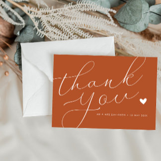 elegant script terracotta wedding thank you card