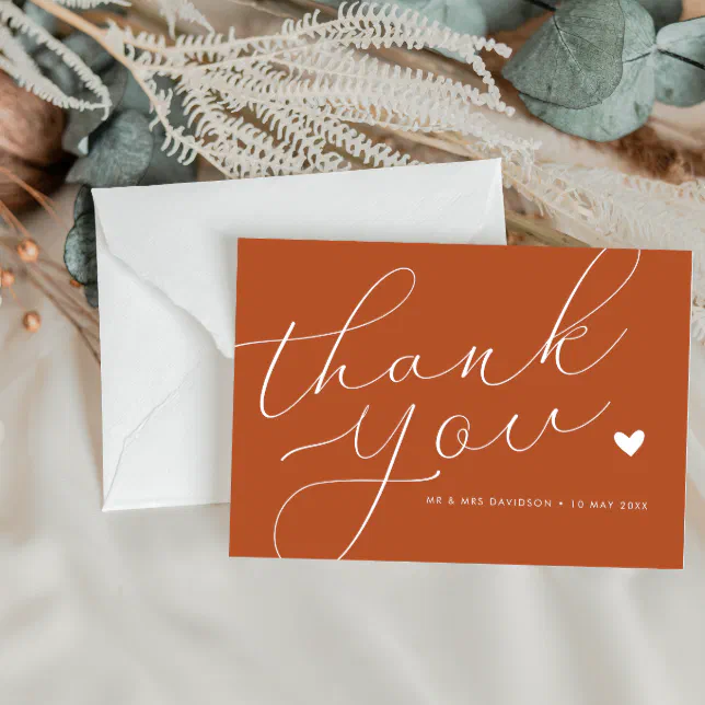 elegant script terracotta wedding thank you card | Zazzle